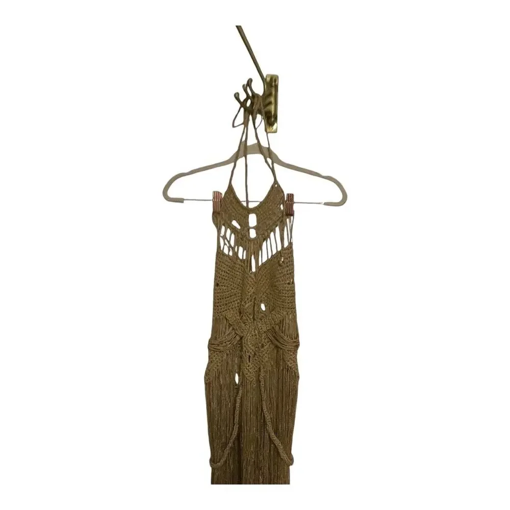 Mes Demoiselles Paris Mimi Crochet Dress Halter Goddess Fringe Beachy Party S